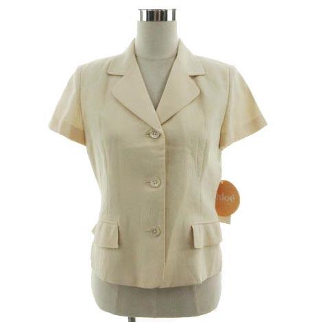 【中古】未使用品 クロエ CHLOE スーツ スカートスーツ ジャケット テーラード 半袖 スカート ミディ丈 ベージュ 42_1