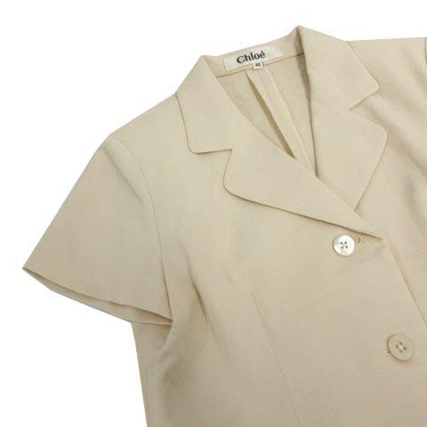 【中古】未使用品 クロエ CHLOE スーツ スカートスーツ ジャケット テーラード 半袖 スカート ミディ丈 ベージュ 42_2