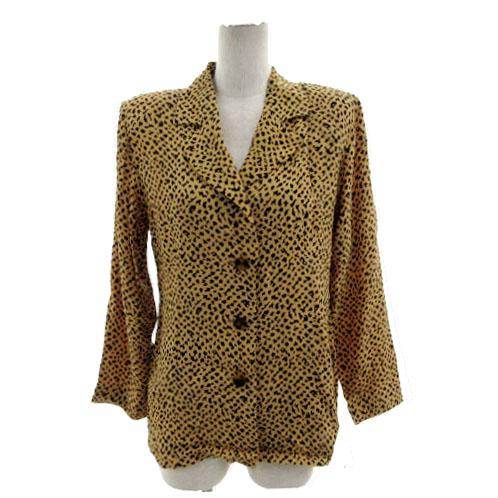 【中古】イヴサンローラン YVES SAINT LAURENT ジャケット ビンテージ テーラード 3B 薄手 アニマル柄 茶系 黒 36