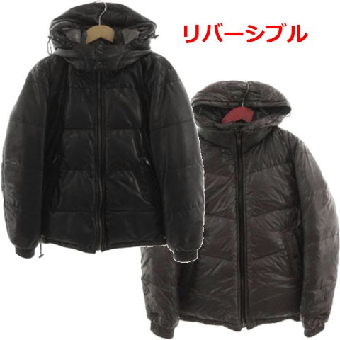 【中古】トゥモローランド TOMORROWLAND ダウンジャケット リバーシブル フード レザー 羊革 ブラック 黒 茶系 Mの通販は
