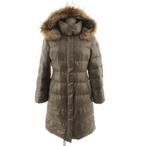 【中古】ボールジー BALLSEY ダウンコート  フード ラクーンファー 軽量 ダウン90％ ブラウン系 ガンメタ 38