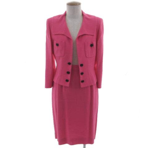【中古】KOJI WATANABE STYLE スーツ フォーマル ジャケット 羽織り 花造形ボタン スカート タイト ミディ丈 ピンク 7の通販は 6,600円