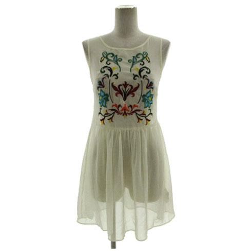 【中古】リリーブラウン ワンピース 花柄刺繍 レース シースルー シアー素材 ひざ丈 アイボリー マルチカラー 1の通販は 5,000円