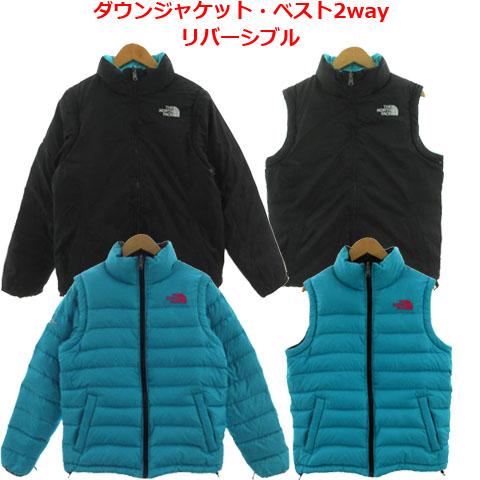 【中古】THE NORTH FACE サミットシリーズ ダウンジャケット ダウンベスト 2way リバーシブル ロゴ刺繍 黒 青系 M