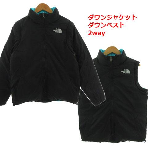 【中古】THE NORTH FACE サミットシリーズ ダウンジャケット ダウンベスト 2way リバーシブル ロゴ刺繍 黒 青系 M