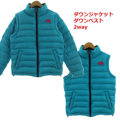 【中古】THE NORTH FACE サミットシリーズ ダウンジャケット ダウンベスト 2way リバーシブル ロゴ刺繍 黒 青系 M