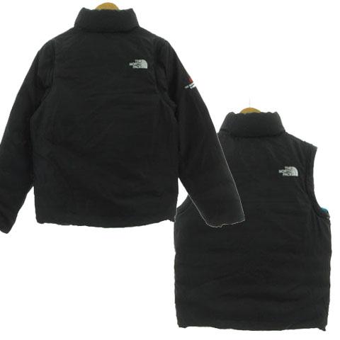 【中古】THE NORTH FACE サミットシリーズ ダウンジャケット ダウンベスト 2way リバーシブル ロゴ刺繍 黒 青系 M