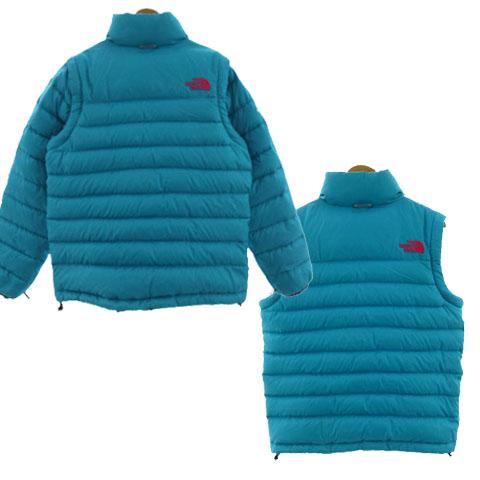 【中古】THE NORTH FACE サミットシリーズ ダウンジャケット ダウンベスト 2way リバーシブル ロゴ刺繍 黒 青系 M
