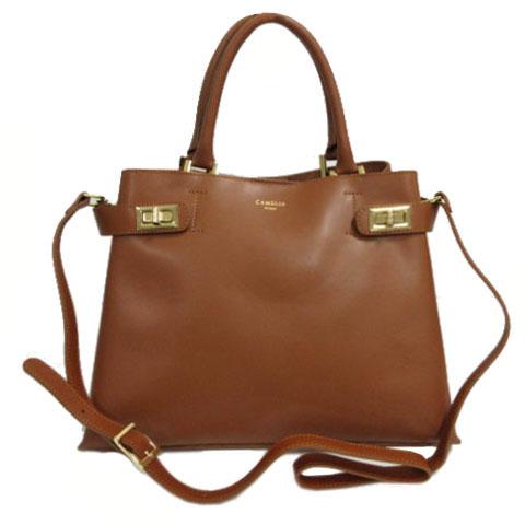 【中古】カメリアローマ CAMELIA ROMA ハンドバッグ ショルダー レザー イタリア製 ブラウン 茶 レディースの通販は
