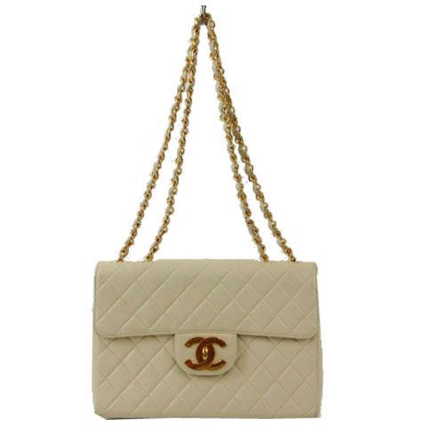 【中古】シャネル CHANEL ショルダーバッグ デカマトラッセ30 ラムスキン シングルフラップ ダブルチェーン ベージュ