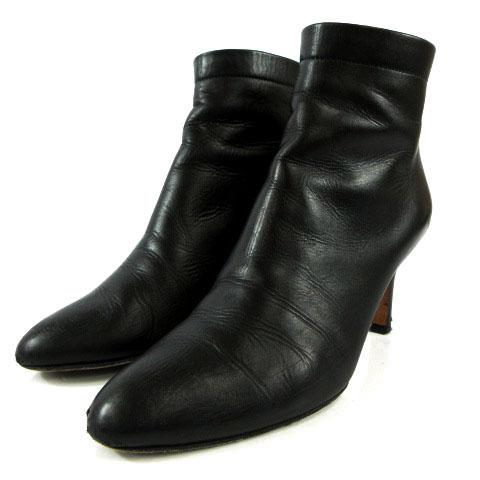 【中古】ペリーコ PELLICO ショートブーツ かかとファスナー イタリア製 レザー ブラック 黒 36.5 レディース