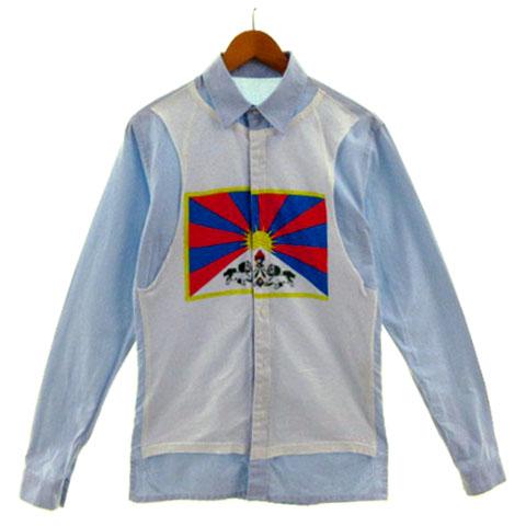 【中古】ファセッタズム FACETASM シャツ オックスフォード レイヤード風 長袖 ブルー 青 ホワイト 白 S メンズ