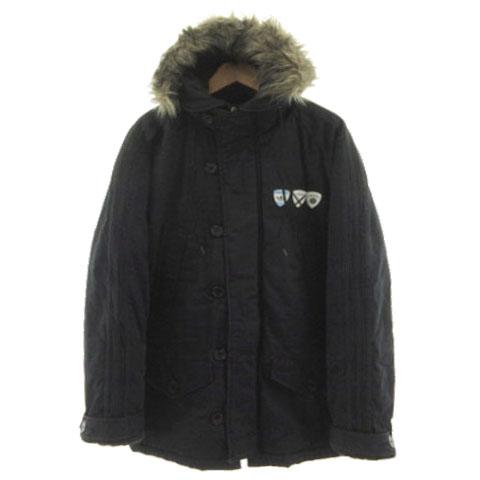 【中古】アディダス adidas ジャケット N3-B フード ファー ロゴワッペン 3本ライン ジップアップ 中綿入り 黒 XSの通販は