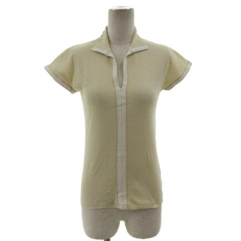 【中古】BRUNELLO CUCINELLI スキッパーカラーポロシャツ フレンチスリーブ ベージュ ライトベージュ M