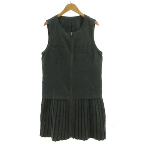 【中古】ヒロコビス HIROKO BIS ワンピース プリーツ ミディ丈 ジップアップ スウェード調 グレー系 グレーカーキ 11の通販は 5,336円