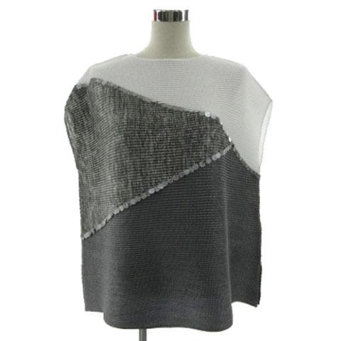 【中古】スペッチオ 491-101 シャトルプリーツ カラーブロック プルオーバー チュニック 半袖  ホワイト×グレー 40