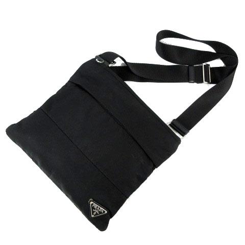 【中古】プラダ PRADA ショルダーバッグ ミニショルダー 三角ロゴプレート ナイロン ブラック 黒 メンズ レディース