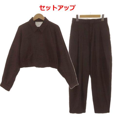 【中古】ネイヴ Nave セットアップ ジャケット ステンカラー クロップド丈 パンツ テーパード エンジ 1 0