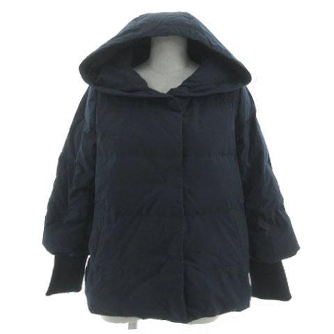 【中古】デッサン Dessin 袖リブ付ショートダウンジャケット F58-93021 フーディー ジップアップ ネイビー 紺 1