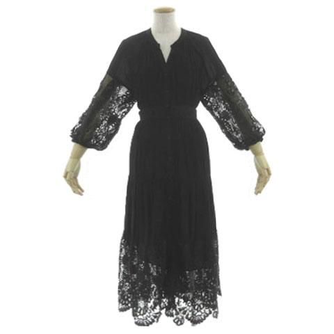 【中古】グレースクラス GRACE Class レース切替マキシワンピース 0221131172-00 羽織れるワンピ リボン 黒 36