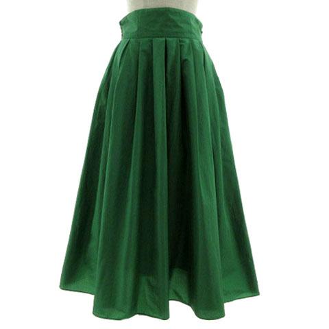 【中古】トゥービーシック TO BE CHIC スカート ボックスプリーツ フレア ミモレ丈 ウエストゴム 日本製 緑 40の通販は