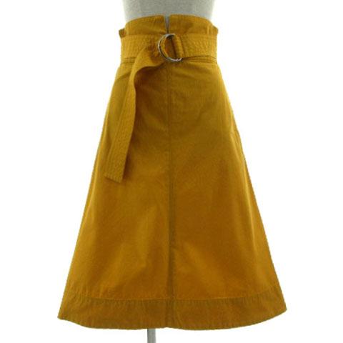 【中古】マカフィー コットンギャバジン ハイウエストベルテッドスカート 12-05-82-05333 ミモレ丈 マスタード 32の通販は