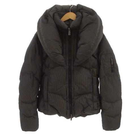 【中古】オックス HOX ダウンジャケット スタンドカラー ボリュームカラー ストライプ ブラウン系 焦げ茶 白 M