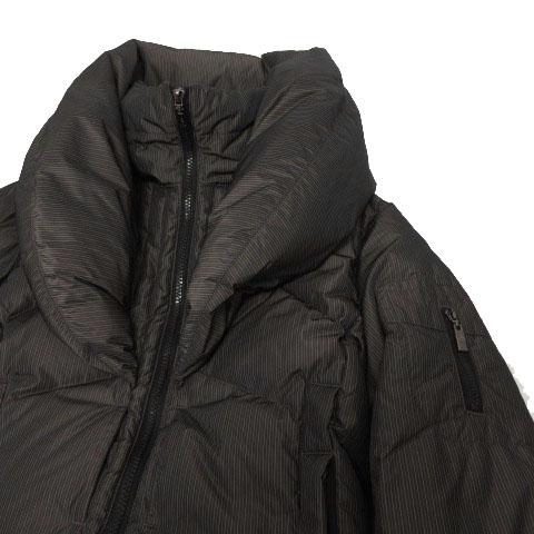 【中古】オックス HOX ダウンジャケット スタンドカラー ボリュームカラー ストライプ ブラウン系 焦げ茶 白 M_2