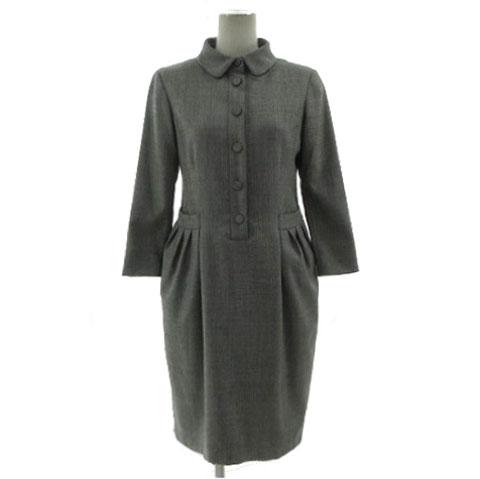 【中古】49アベニュー ジュンコシマダ 49AV. junko shimada ワンピース フォーマル コクーン 丸襟 ミディ丈 グレー 38