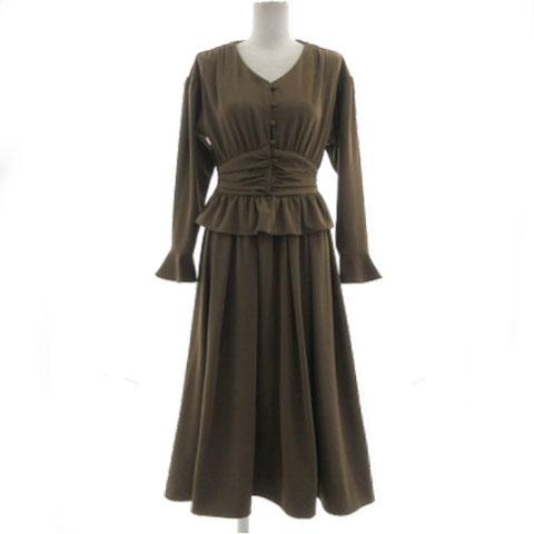 【中古】エーシーケーエー Acka ワンピース キャンディースリーブ ヘプラム ロング丈 ブラウン系 カーキブラウン 1