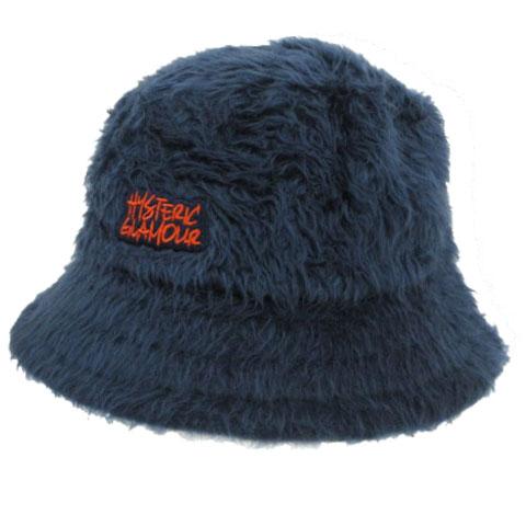 【中古】未使用品 ヒステリックグラマー HYSTERIC GLAMOUR バケットハット ボア ロゴ刺繍 ネイビー 紺 オレンジ M
