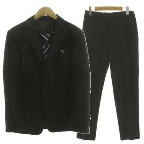 【中古】OLIVER HOUSE スーツ ポケットチーフ付 ネクタイ付 ジャケット パンツ シャドーストライプ 黒 170A