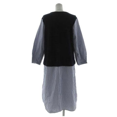 【中古】ズッカ zucca プルオーバー縛 衣装 ZU91FH182 長袖 ミモレ丈 日本製 綿織物 縞模様 紺 白 M