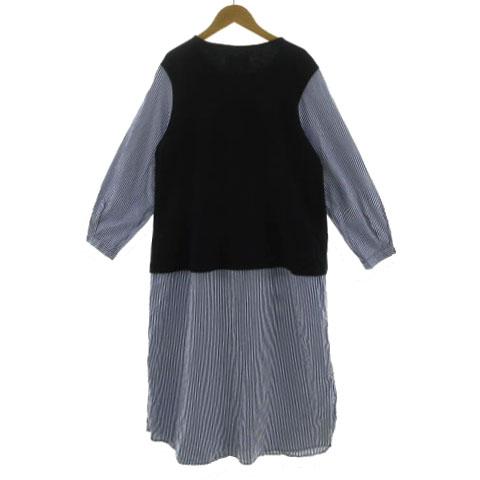 【中古】ズッカ zucca プルオーバー縛 衣装 ZU91FH182 長袖 ミモレ丈 日本製 綿織物 縞模様 紺 白 M