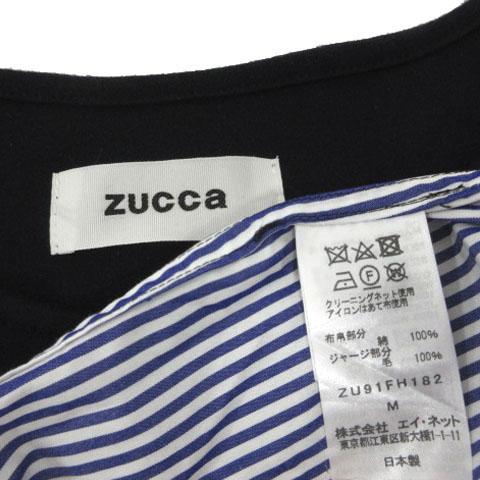 【中古】ズッカ zucca プルオーバー縛 衣装 ZU91FH182 長袖 ミモレ丈 日本製 綿織物 縞模様 紺 白 M
