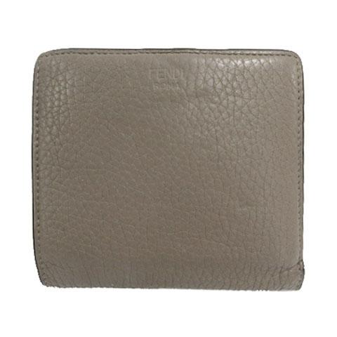 【中古】フェンディ FENDI 2つ折り財布 ピーカブー セレリア 小銭入れ付き レザー型押し イタリア製 グレージュ_2