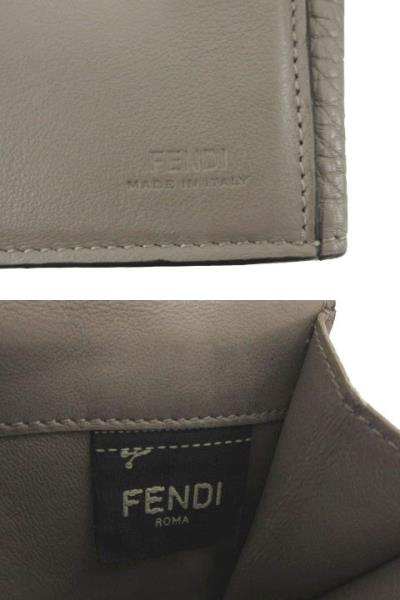 【中古】フェンディ FENDI 2つ折り財布 ピーカブー セレリア 小銭入れ付き レザー型押し イタリア製 グレージュ_6