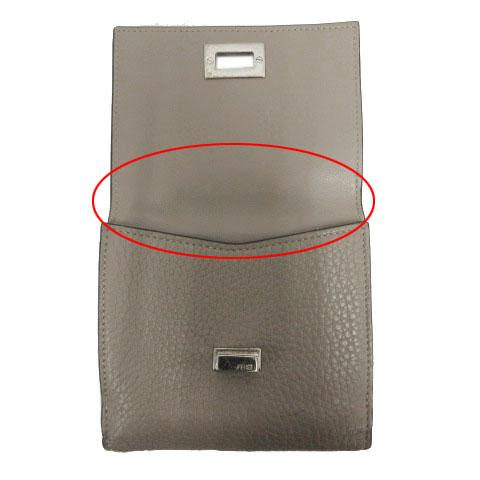 【中古】フェンディ FENDI 2つ折り財布 ピーカブー セレリア 小銭入れ付き レザー型押し イタリア製 グレージュ_7