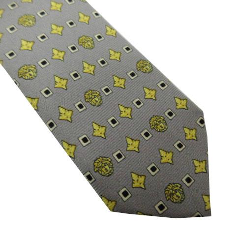 GIANNI VERSACE ネクタイ 総柄 メドゥーサ 伊製 グレー 黄 中古】ジャンニヴェルサーチ GIANNI VERSACE ネクタイ 総柄 メドゥーサ