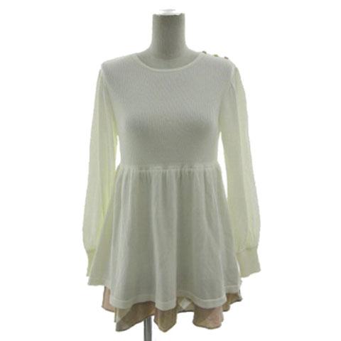 【中古】ブルーレーベルクレストブリッジ ニット チュニック丈 裾フレア レイヤード風 チェック オフ白 38 中古】ブルーレーベルクレストブリッジ ニット チュニック丈 裾フレア