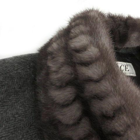 【中古】GRACE BY ASHIYA ミンクファー カシミヤロングコート ヘリンボーン 起毛 カシミヤ100％ グレー  F レディース 中古】GRACE BY ASHIYA ミンクファー カシミヤロングコート