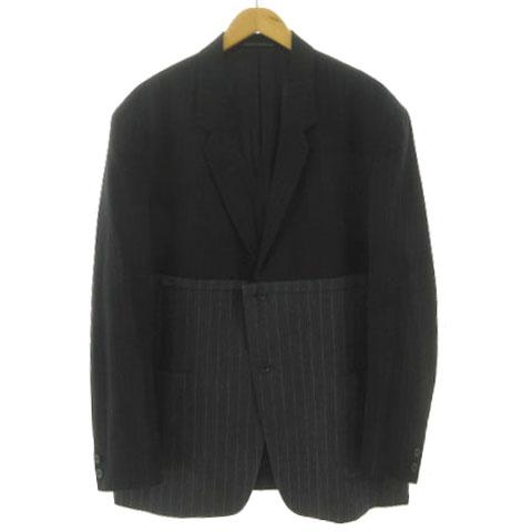 【中古】YOHJI YAMAMOTO POUR HOMME ジャケット 00AW 再構築 HT-J48-801 テーラードカラー ストライプ 黒 グレー 赤 M