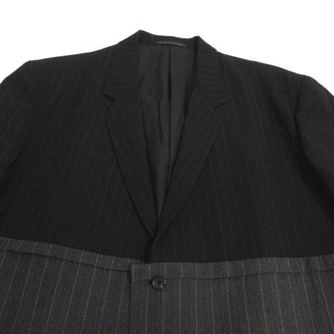 【中古】YOHJI YAMAMOTO POUR HOMME ジャケット 00AW 再構築 HT-J48-801 テーラードカラー ストライプ 黒 グレー 赤 M_1