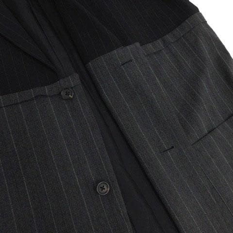 【中古】YOHJI YAMAMOTO POUR HOMME ジャケット 00AW 再構築 HT-J48-801 テーラードカラー ストライプ 黒 グレー 赤 M_3