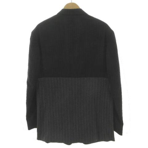 【中古】YOHJI YAMAMOTO POUR HOMME ジャケット 00AW 再構築 HT-J48-801 テーラードカラー ストライプ 黒 グレー 赤 M_7