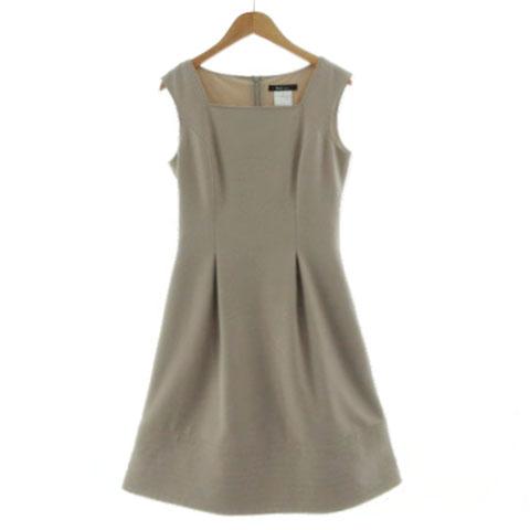 【中古】ルネ Rene basic スクエアネック ステッチ ワンピース 5826320 ノースリーブ ストレッチ グレージュ系 34 中古】ルネ Rene basic スクエアネック ステッチ ワンピース 5826320