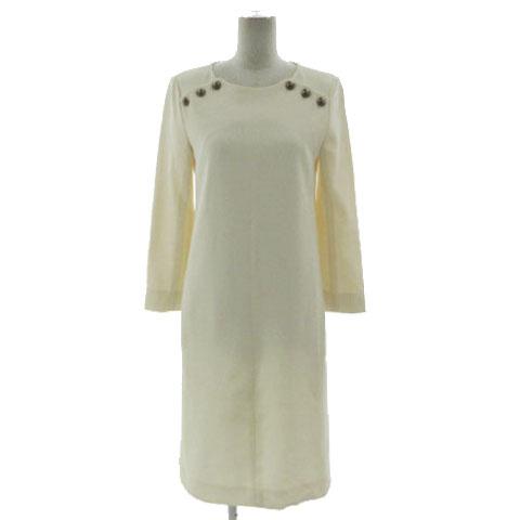 【中古】クロエ CHLOE 美品 ワンピース ショルダーボタン フランス製 長袖 ミディ丈 アイボリー 34 レディース