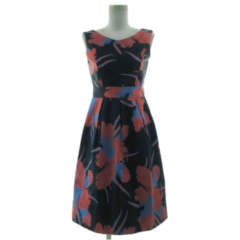 【中古】ダイアグラム グレースコンチネンタル ワンピース フォーマル 半光沢 総柄 紺系 ピンクレッド 紫系 青系 36