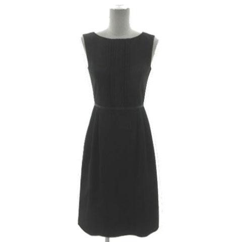 【中古】トッカ TOCCA ワンピース フォーマル ボートネック ピンタック レース ノースリーブ リボン ひざ丈 黒 00