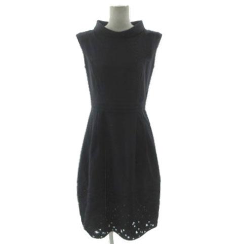 【中古】トッカ TOCCA ワンピース フォーマル オフタートルネック ノースリーブ レース切替え ミディ丈 ネイビー 紺 0